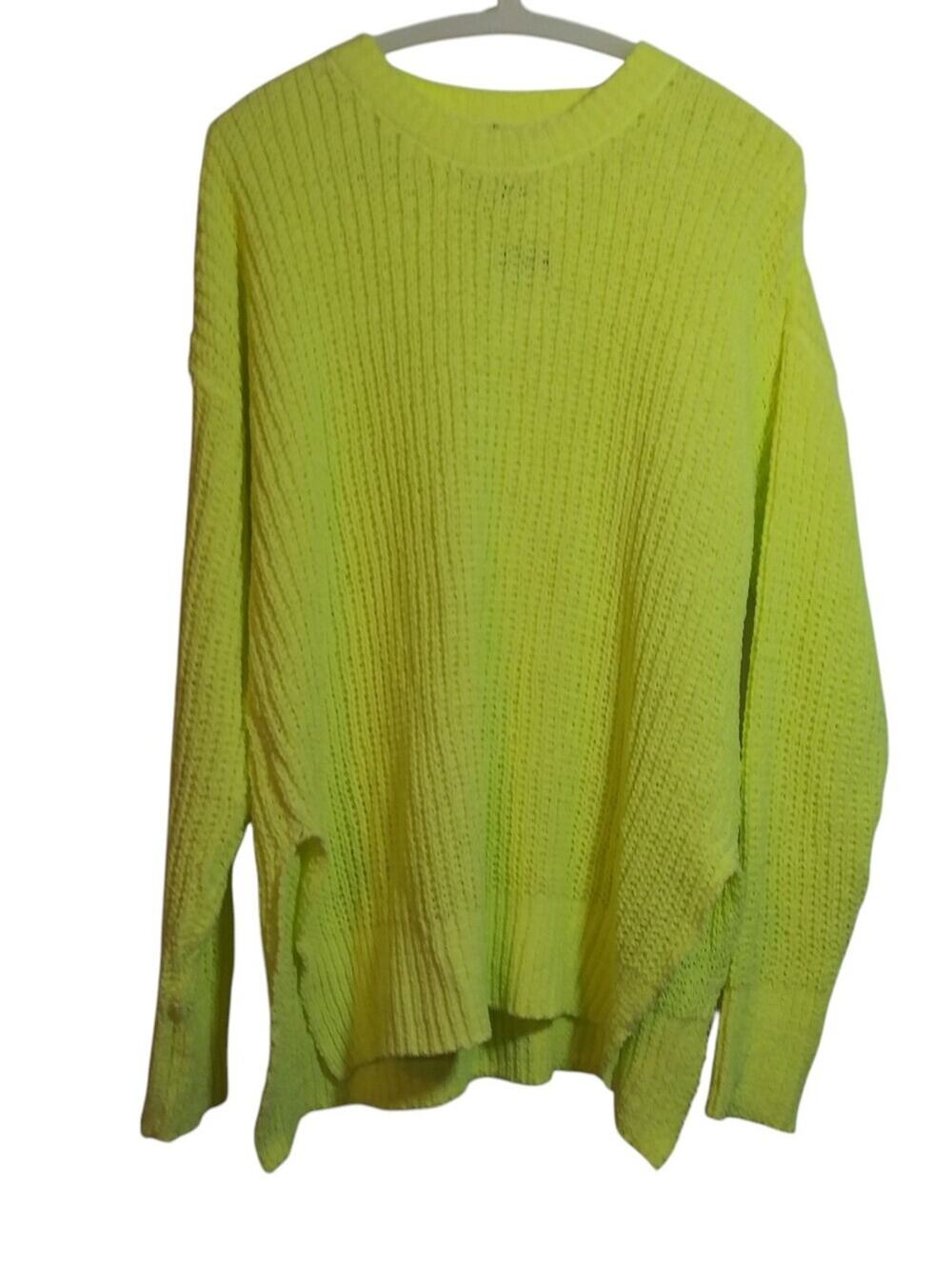 Rue21 Neon Yellow Oversized Crewneck Open Knit Sweater Size M